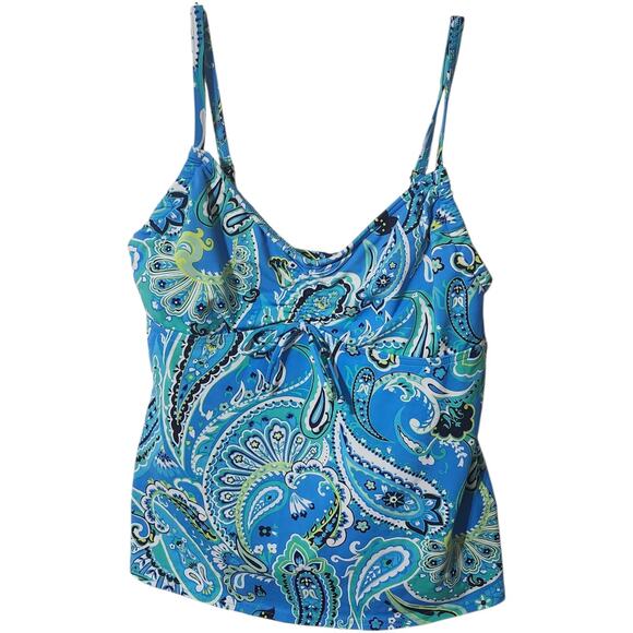 Lands End NEW Size 10L Swim Tankini Top Underwire Turquoise Paisley Tie Front - Picture 1 of 16